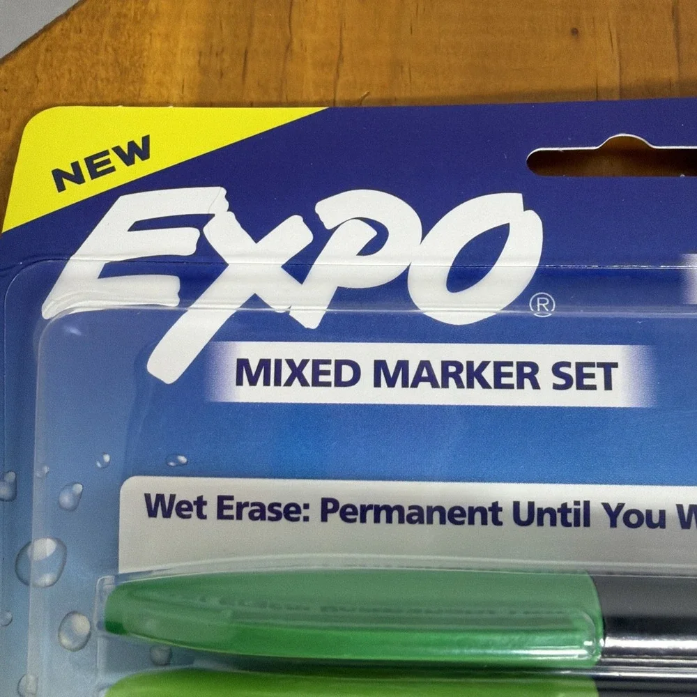 Expo 4ct Fine Mixed 2 Dry‎ / 2 Wet Erase Marker Assorted Green, NEW
